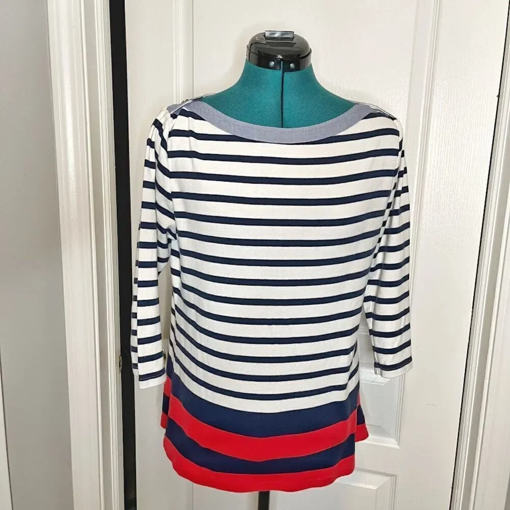 Tommy Hilfiger 100% Cotton Stripe Boat Neck 3/4 Sleeve Shirt